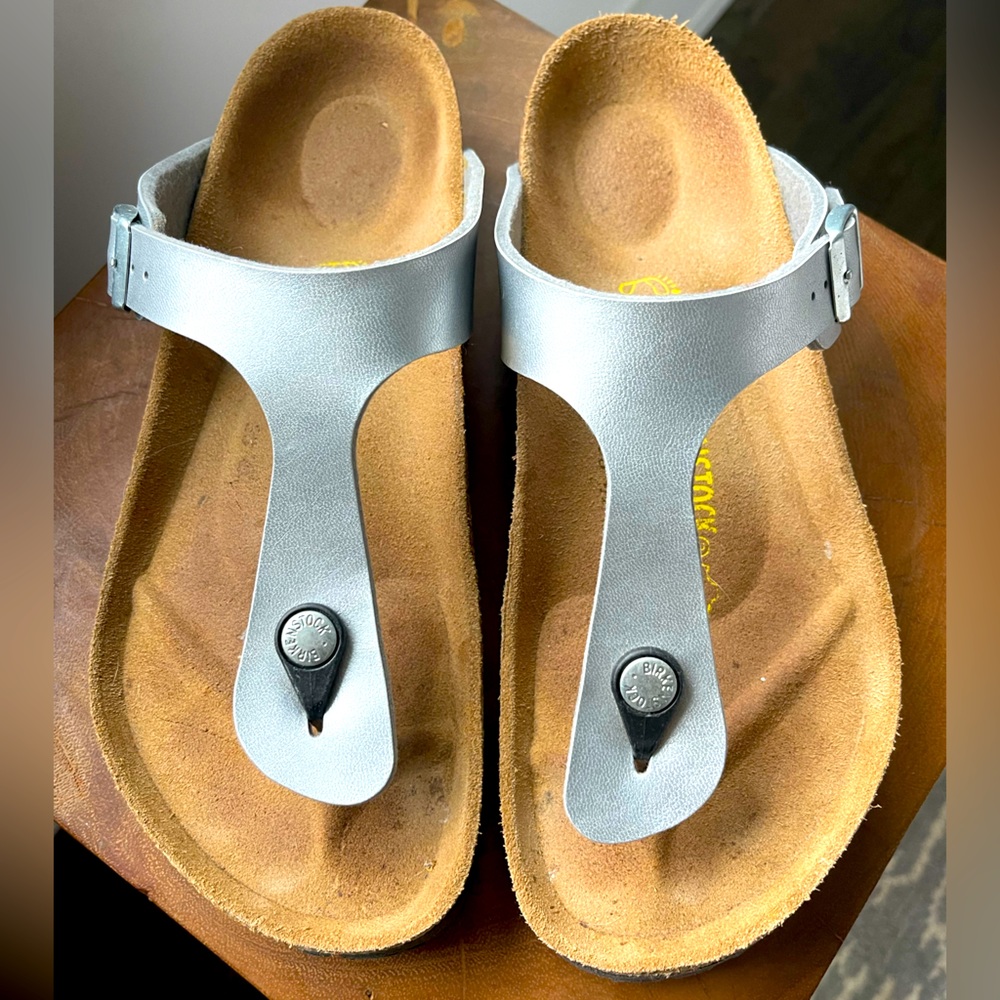 Silver Birkenstock Thong-Style Sandals size 39